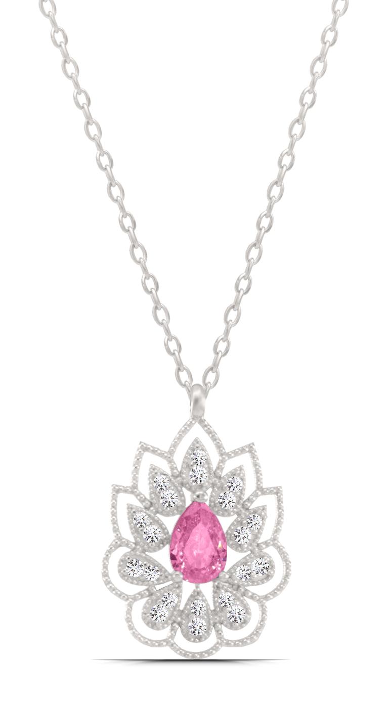 Parmas Design Damla Beyaz-Pembe Zirkon Taşlı 925 Ayar Kararmayan Forse Zincir Kadın Gümüş Kolye 46 cm