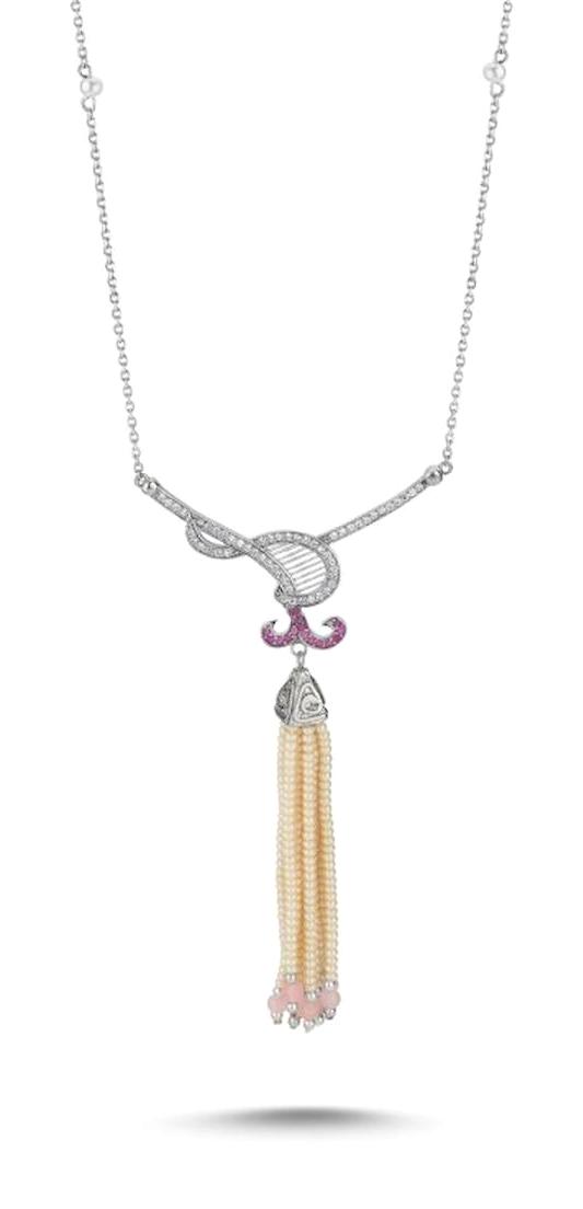 Silverlina İncili Pembe Kuvars Taşlı 925 Ayar Kararmayan Toplu Zincir Kadın Gümüş Kolye 45 cm