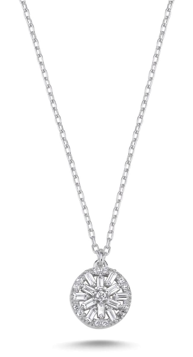 Silverlina Baget Beyaz Zirkon Taşlı 925 Ayar Kararmayan Forse Zincir Kadın Gümüş Kolye 45 cm