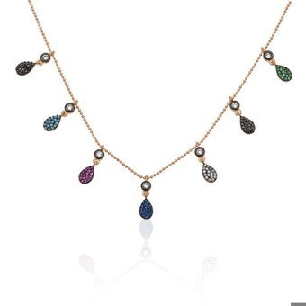 Serra Jewels Yuvarlak Çok Renkli Zirkon Taşlı Kararmayan Forse Zincir Kadın Gümüş Kolye 45 cm