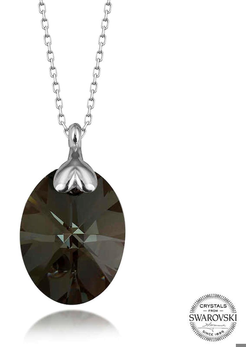 Ebuz Oval Çok Renkli Swarovski Taşlı 925 Ayar Kararmayan Düz Zincir Kadın Gümüş Kolye 50 cm