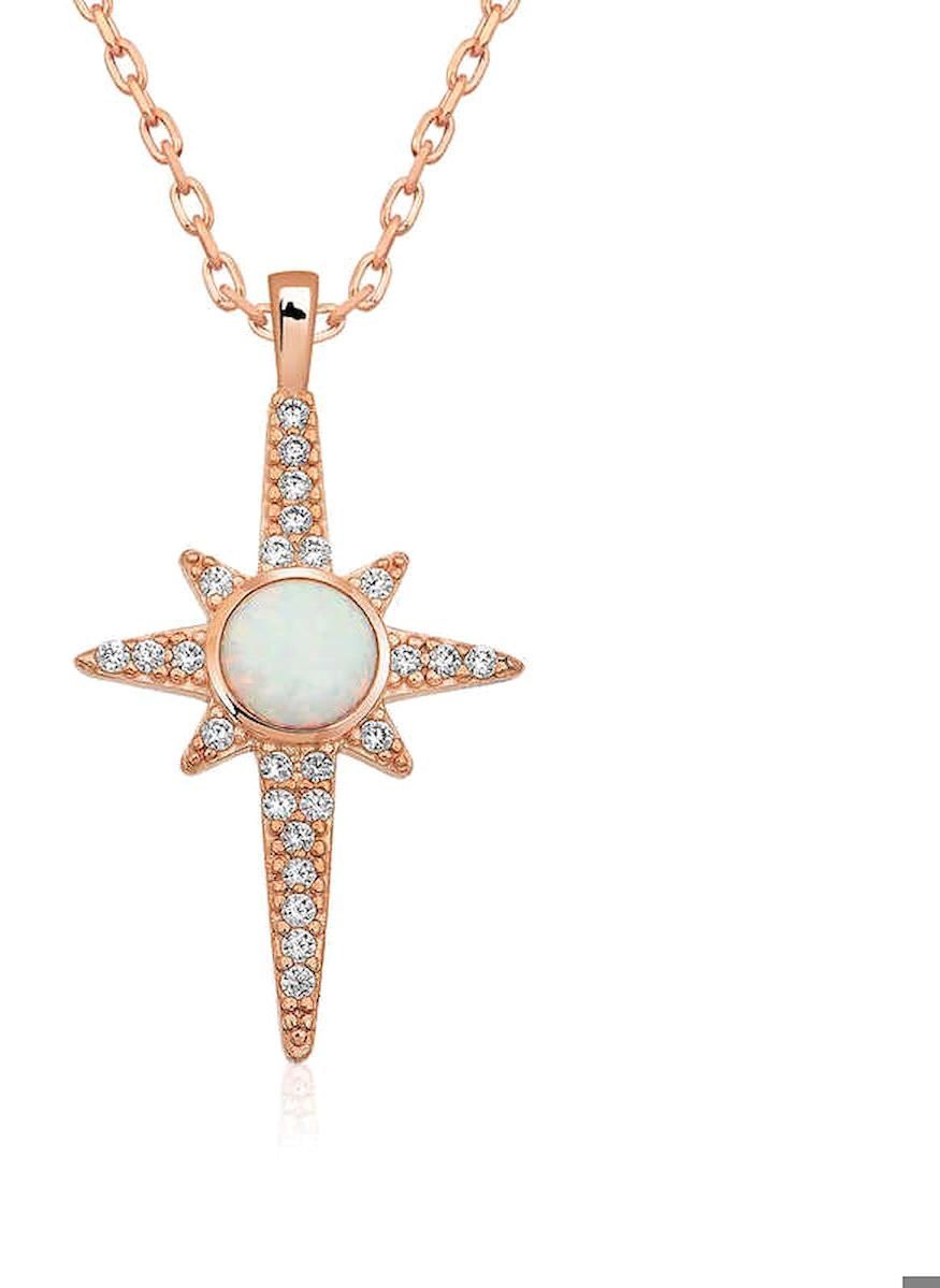 Ebuz Yıldız Beyaz Opal-Zirkon Taşlı 925 Ayar Kararmayan Düz Zincir Kadın Gümüş Kolye 45 cm