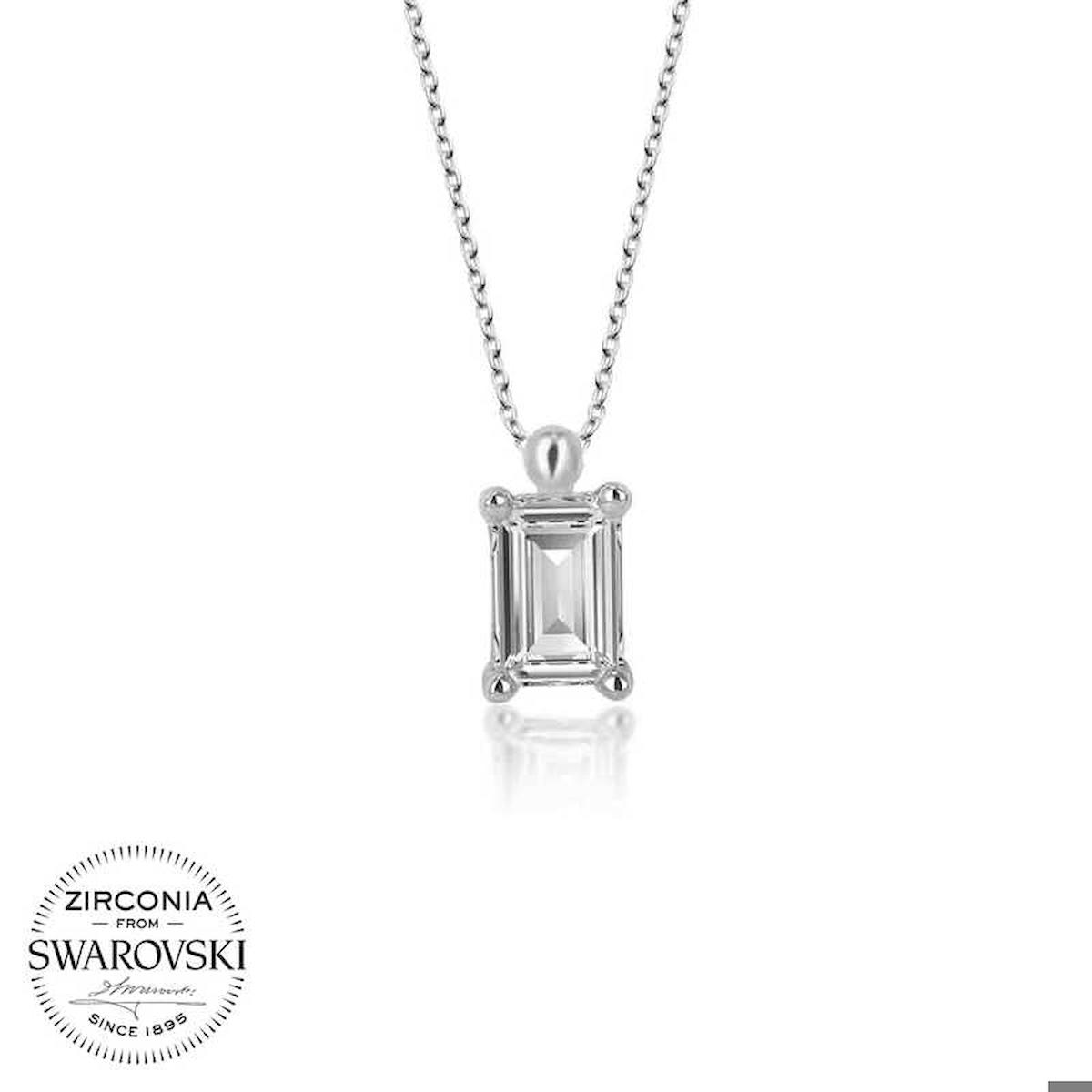 Ebuz Beyaz Swarovski Taşlı 925 Ayar Kararmayan Baget Düz Zincir Kadın Gümüş Kolye 50 cm