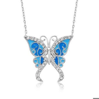 Serra Jewels Mavi Firuze Taşlı Kararmayan Forse Zincir Kadın Gümüş Kolye 45 cm