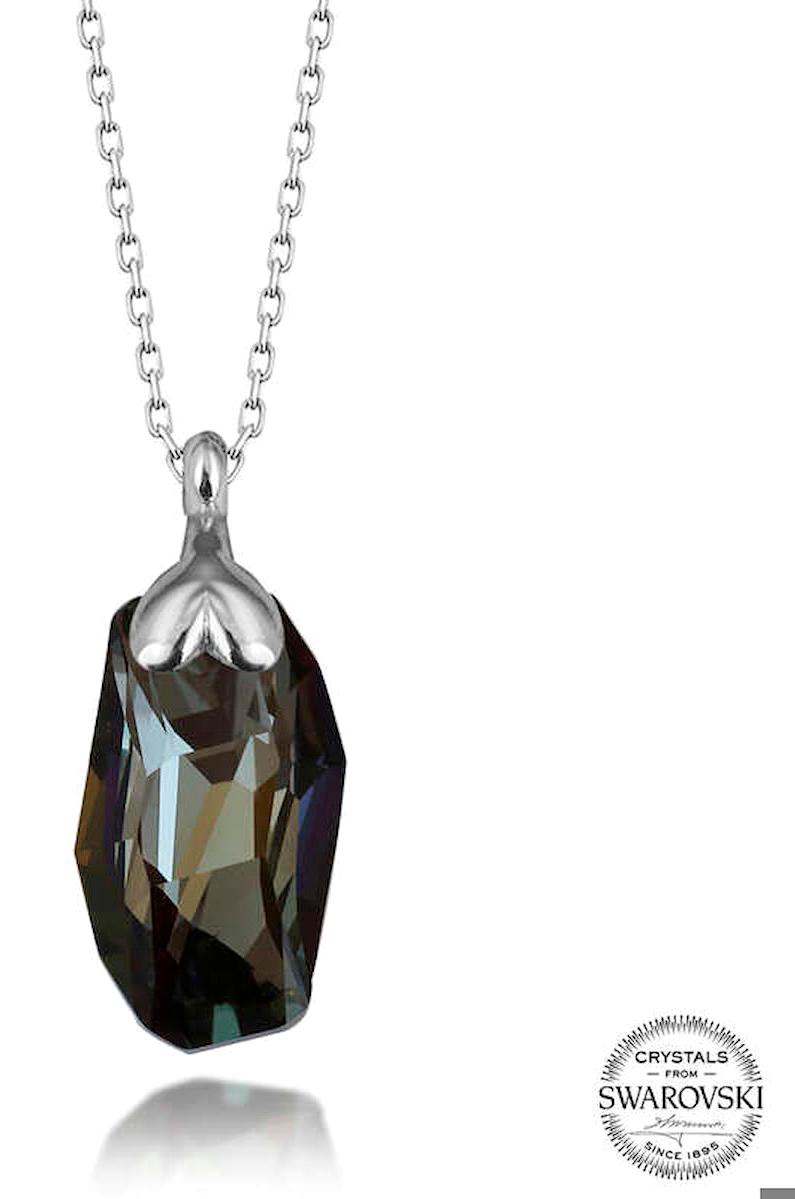 Ebuz Çok Renkli Swarovski Taşlı Kararmayan Düz Zincir Kadın Gümüş Kolye 50 cm
