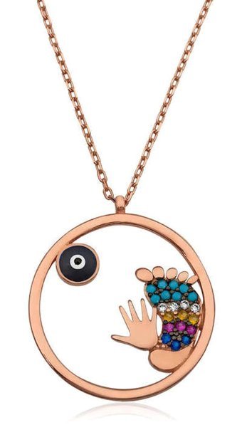 Serra Jewels Çok Renkli Kararmayan Figürlü Forse Zincir Kadın Gümüş Kolye 45 cm