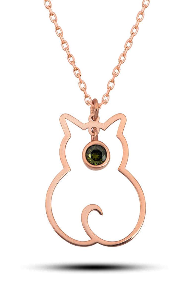 Ebuz Kedi Yeşil Peridot Taşlı Kararmayan Düz Zincir Kadın Gümüş Kolye 45 cm