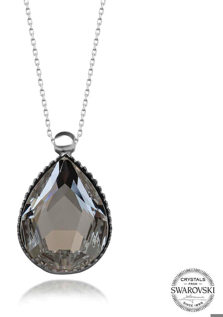 Ebuz Damla Beyaz Swarovski Taşlı 925 Ayar Kararmayan Düz Zincir Kadın Gümüş Kolye 50 cm