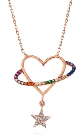 Serra Jewels Çok Renkli Zirkon Taşlı 925 Ayar Kararmayan Zincir Kadın Gümüş Kolye 45 cm