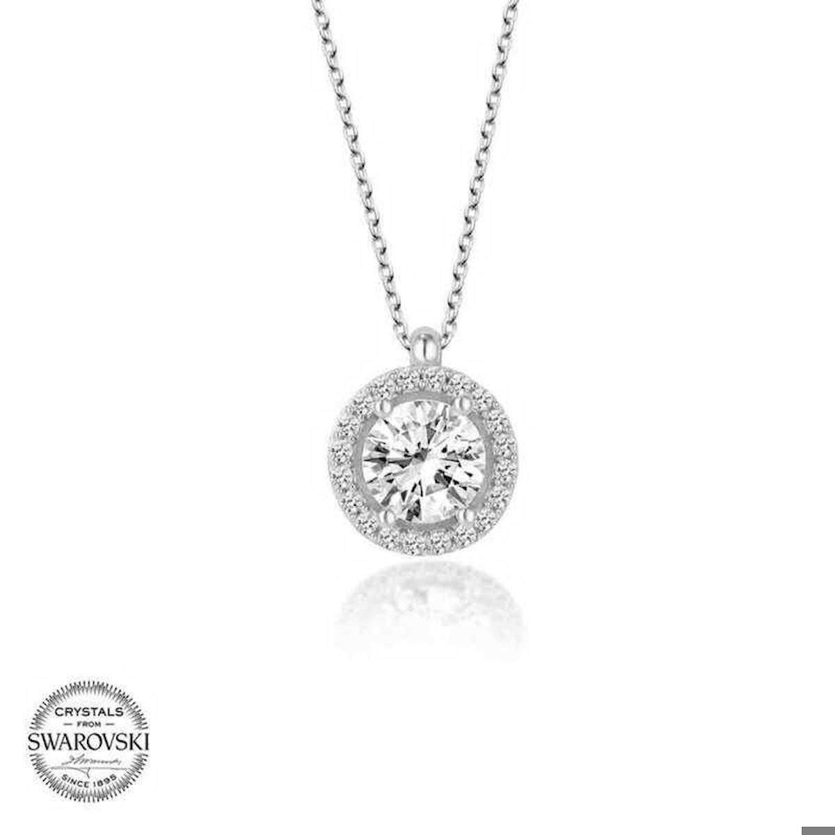 Ebuz Beyaz Swarovski Taşlı Kararmayan Çember Düz Zincir Kadın Gümüş Kolye 50 cm