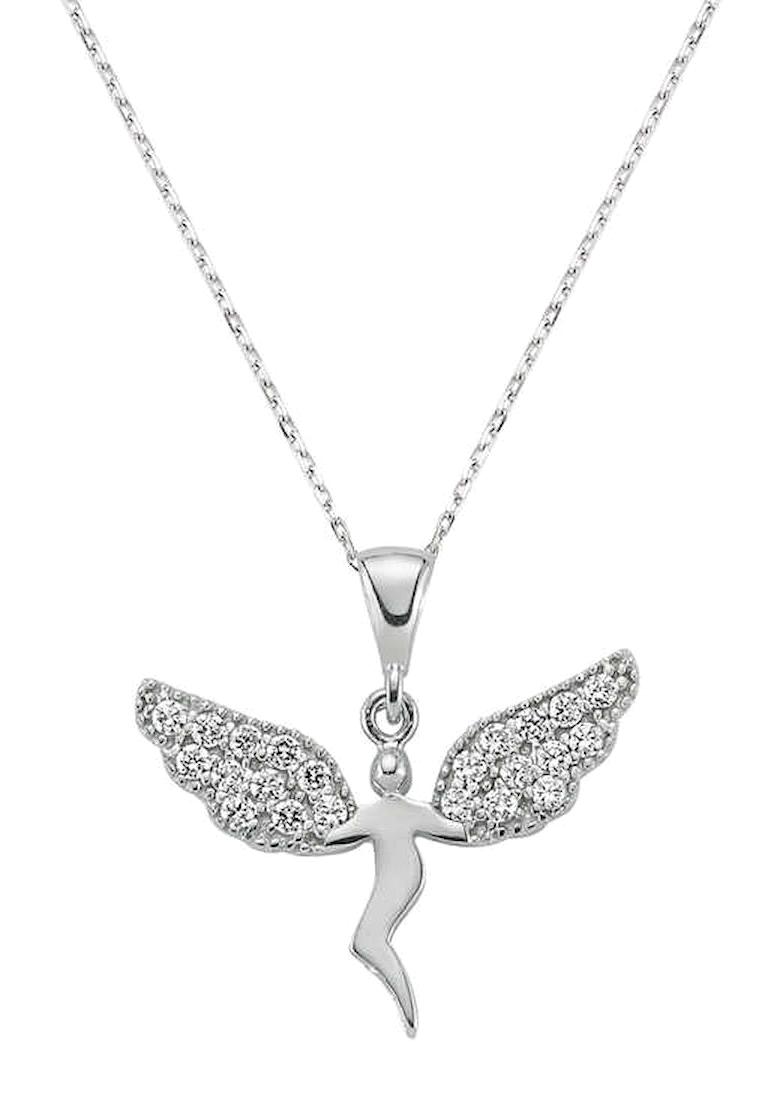 Ebuz Melek Beyaz Zirkon Taşlı 925 Ayar Kararmayan Düz Zincir Kadın Gümüş Kolye 45 cm