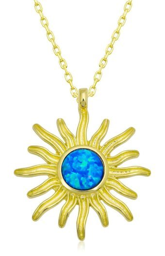 Serra Jewels Mavi Opal Taşlı Kararmayan Otantik Forse Zincir Kadın Gümüş Kolye 45 cm