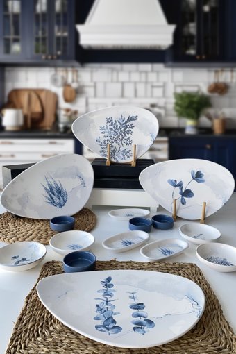 Keramika Oscar Blue Magic 15 Parça 4 Kişilik Desenli Seramik Kahvaltı Takımı