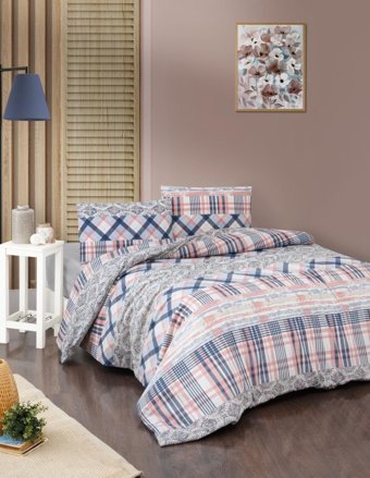 Mulberry Reyyan Pamuk 160x220 cm Lastikli Çarşaflı Desenli Tek Kişilik Nevresim Takımı Pembe