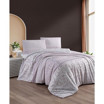 Mulberry Hazal Pamuk-Polyester 160x220 cm Lastikli Çarşaflı Çiçekli Tek Kişilik Nevresim Takımı Mor - Pembe