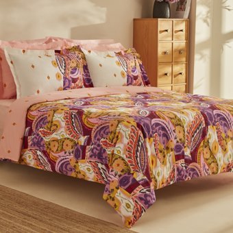 Karaca Home Ruiz Pamuk 160x220 cm Çarşaflı Desenli Tek Kişilik Nevresim Takımı Fuşya