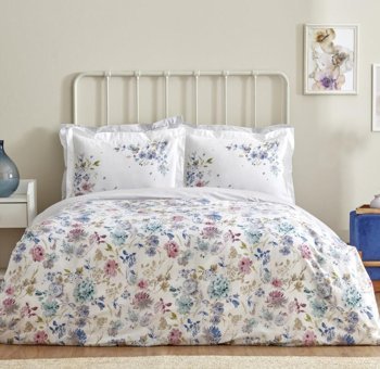 Karaca Home Floral Lila Pamuk 160x220 cm Çarşaflı Çiçekli Tek Kişilik Nevresim Takımı Beyaz