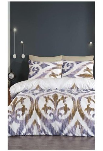 Jolly Home Arya Pamuk-Polyester 160x220 cm Çarşaflı Desenli Tek Kişilik Nevresim Takımı Mavi