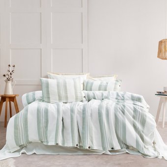 Schafer Home Costa Pamuk 160x220 cm Çarşaflı Çizgili Tek Kişilik Nevresim Takımı Yeşil