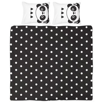 Helen George Mikrofiber 160x220 cm Çarşafsız Panda Desenli Tek Kişilik Nevresim Takımı Siyah