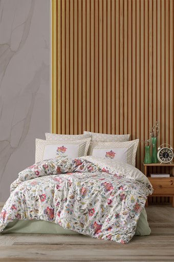 Soley Leticia Pamuk 160x220 cm Çarşaflı Çiçekli Tek Kişilik Nevresim Takımı Yeşil