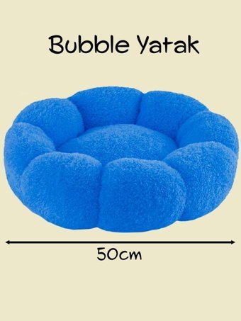 Patiderm Peluş Yıkanabilir Tek Fonksiyonlu 50x50x14 cm Sepet Kedi Yatağı Mavi