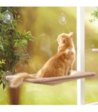 Twox Vantuzlu Tek Fonksiyonlu 53x30x55 cm Cama Yapışan Kedi Yatağı Bej