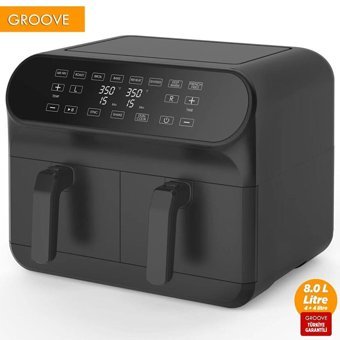 Groove Max Plus Airfryer 8 lt İki Hazneli Led Ekranlı Yağsız Sıcak Hava Fritözü Siyah