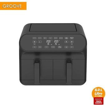 Groove Max Plus Airfryer 8 lt İki Hazneli Led Ekranlı Yağsız Sıcak Hava Fritözü Siyah