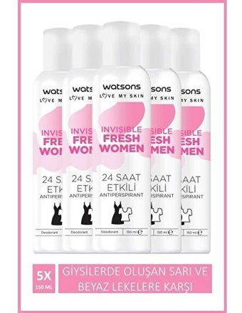 Watsons Invisible Fresh Women Ter Önleyici Antiperspirant Sprey Kadın Deodorant 5x150 ml