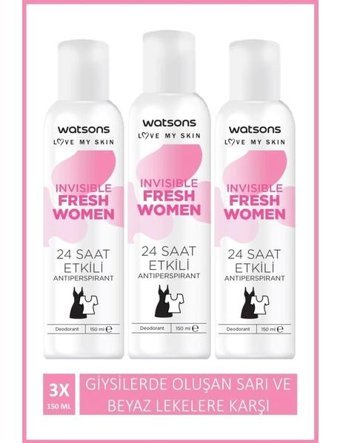 Watsons Fresh Women Pudrasız Antiperspirant Sprey Kadın Deodorant 3x150 ml