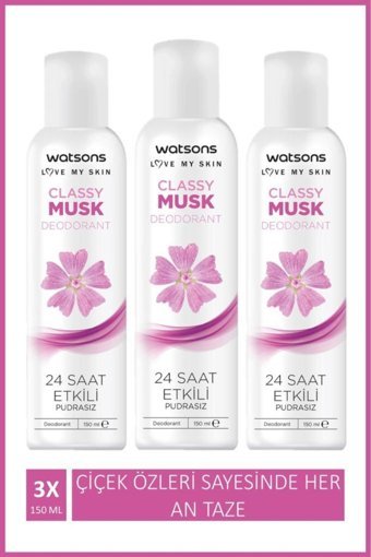 Watsons Classy Musk Pudrasız Ter Önleyici Antiperspirant Sprey Kadın Deodorant 3x150 ml