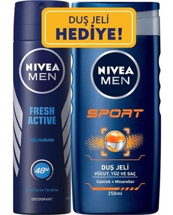 Nivea Fresh Active Sprey Erkek Deodorant 150 ml + Sport Duş Jeli 250 ml