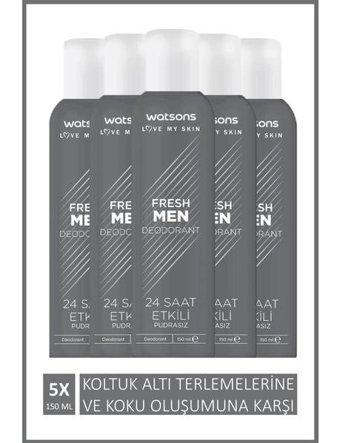 Watsons Fresh Men Pudrasız Ter Önleyici Sprey Erkek Deodorant 5x150 ml
