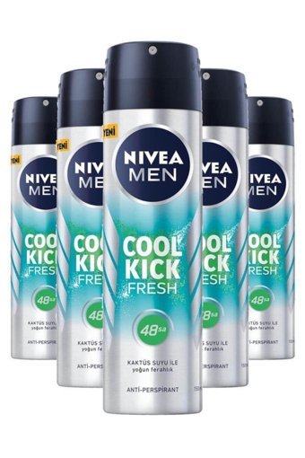 Nivea Cool Kick Fresh Pudrasız Ter Önleyici Antiperspirant Sprey Erkek Deodorant 5x150 ml
