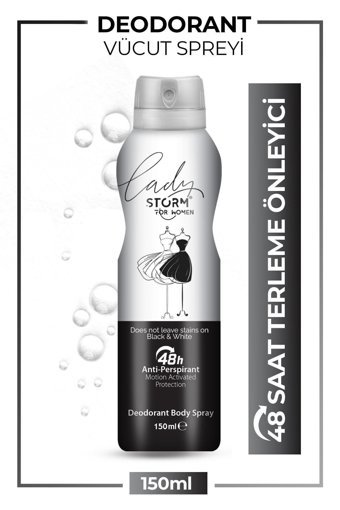 Lady Storm Black & White Pudrasız Ter Önleyici Antiperspirant Sprey Kadın Deodorant 150 ml