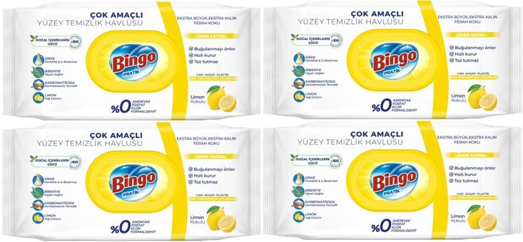 Bingo Antibakteriyel 96 Yaprak 4'lü Paket Islak Mendil