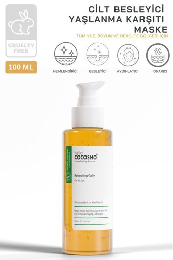 hello cocosmo Cilt Besleyici Dolgunlaştırıcı Yaşlanma Karşıtı (Niacinamide %2 + Aloe Vera %6) Jel Maske