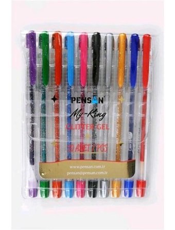 Pensan My-King Plastik 10 Renkli 1.0 mm Simli 10'lu Tükenmez Kalem Seti