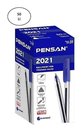 Pensan Pe2021 Plastik Tek Renkli 1.0 mm İğne Uçlu Mavi 50'li Tükenmez Kalem Seti