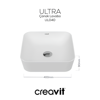Creavit Ultra Ul040 Klasik Tekli 40 cm Seramik Tezgah Üstü Çanak Lavabo Beyaz