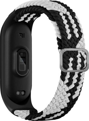 Coverzone Mixed Mi Band 7 Uyumlu Xiaomi Mi Band Hasır Örgü Akıllı Saat Kordonu Beyaz-Siyah