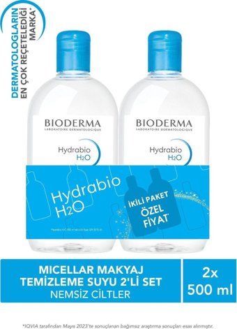 Bioderma Hydrabio H2O C Vitaminli Tüm Ciltler Su Bazlı Yüz ve Makyaj Temileyici 2x500 ml