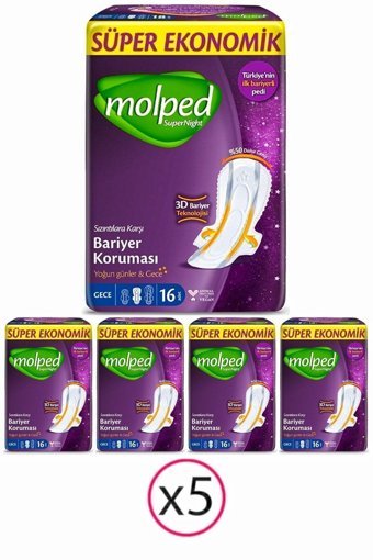 Molped SuperNight İnce 16'lı Hijyenik Ped 5 Adet