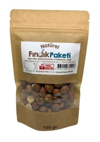 Fındık Paketi Tuzsuz Organik Tane Fındık 100 gr