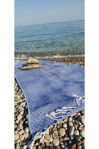 Saida Handmade Collection Pamuklu Plaj Havlusu Mavi