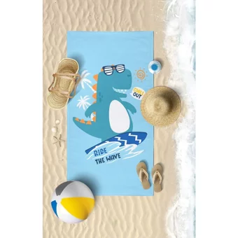 Vevien Home Surf Dino Pamuklu Çocuk Plaj Havlusu Açık Turkuaz