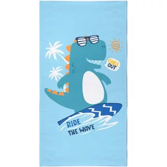 Vevien Home Surf Dino Pamuklu Çocuk Plaj Havlusu Açık Turkuaz