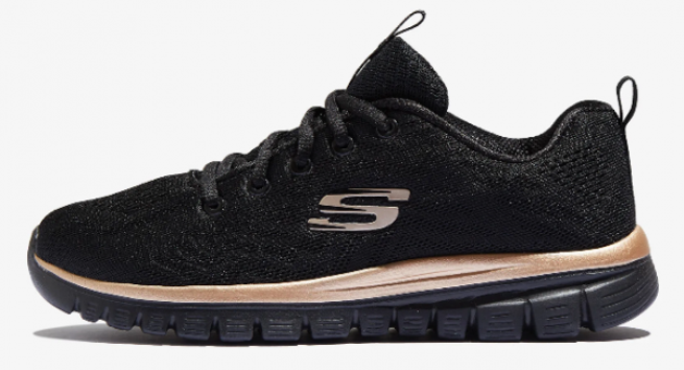 Skechers Graceful Get Connected 12615-BKRG Ortopedik Bağcıklı Kadın Antrenman Ayakkabısı Siyah