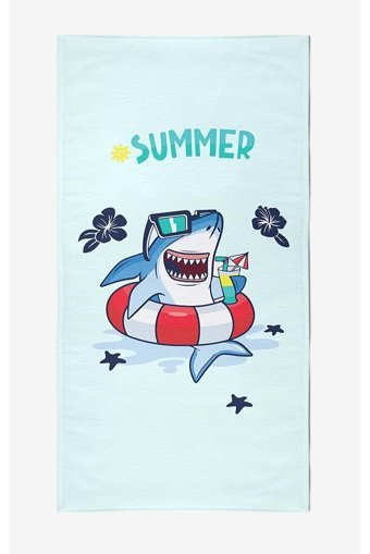 Vevienhome Shark Pamuklu Çocuk Plaj Havlusu Mavi